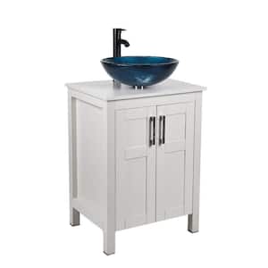 24 in. W x 19 in. D x 44 in. H Single Sink Bath Vanity in White with White Solid Surface Top