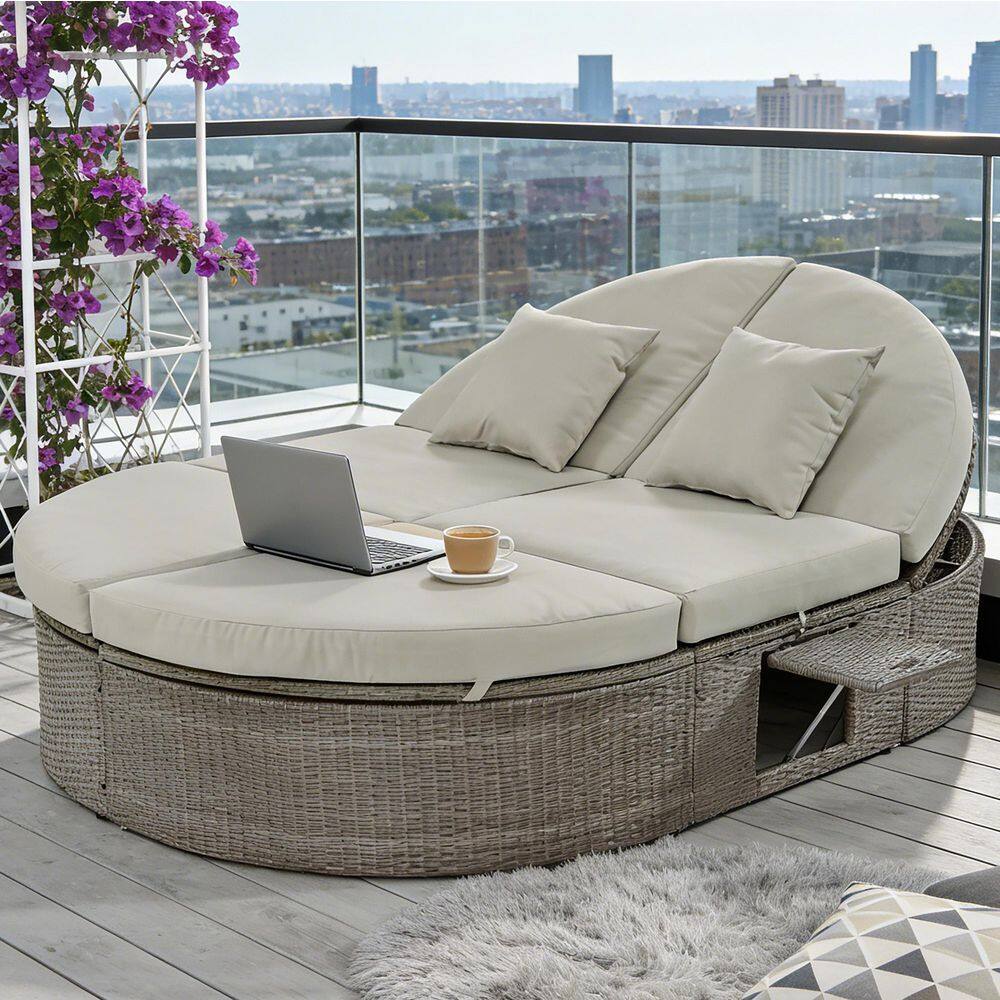 Gray Wicker Outdoor Day Bed with Gray Cushions price history on PriceWatchPro