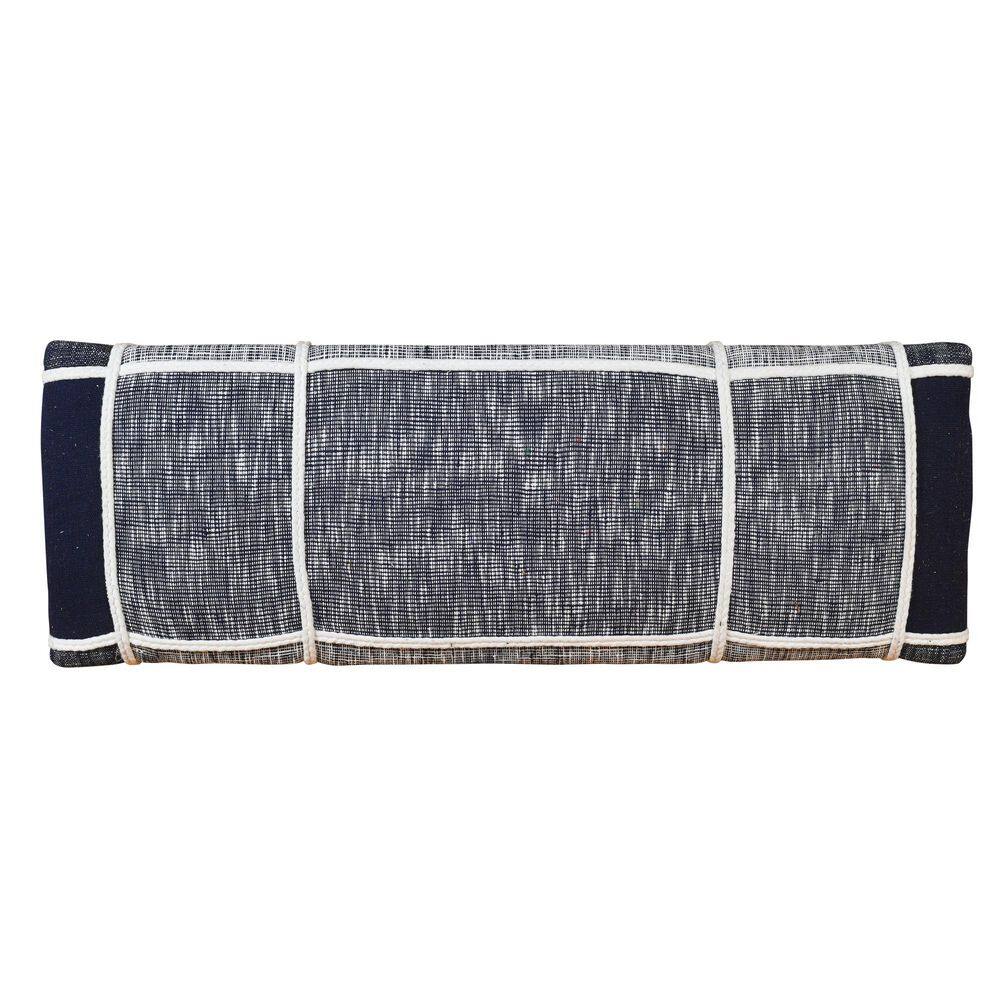 Navy and White Plaid Upholstered Storage Bench with Wood Legs
