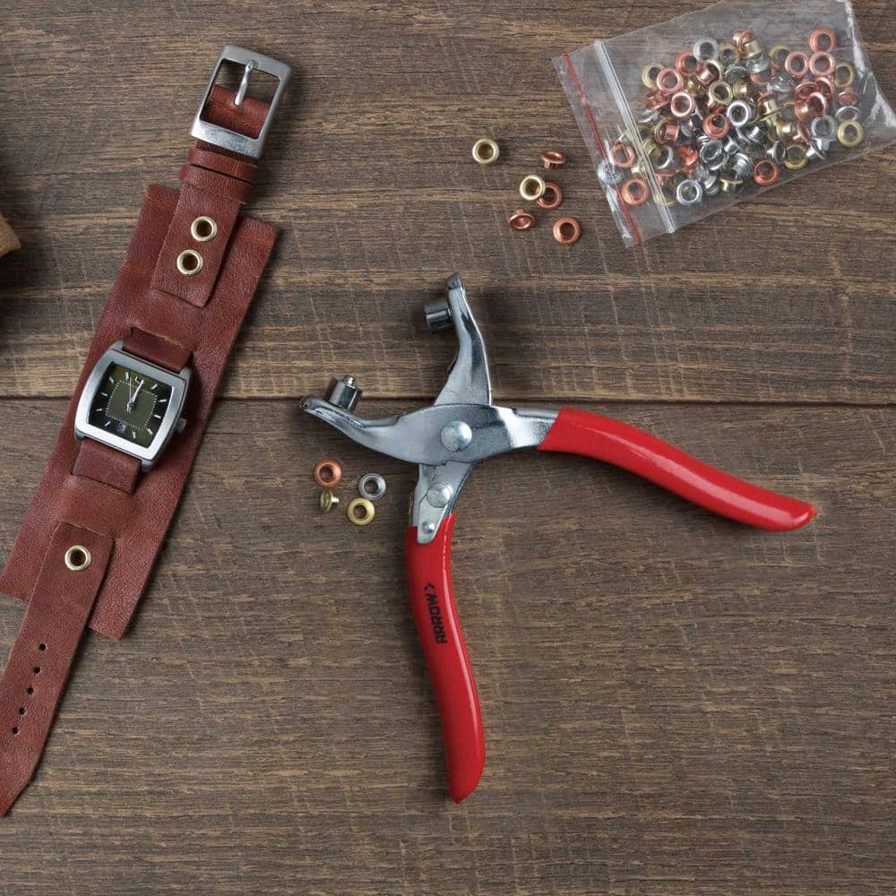 Ergonomic Red Handle Steel Eyelet Plier Kit with Multicolored Eyelets