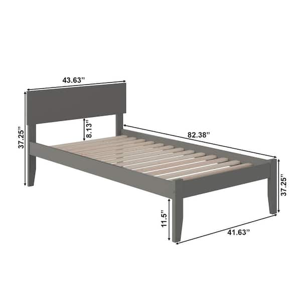 Orlando Twin XL Platform Bed with Open Foot Board in Grey