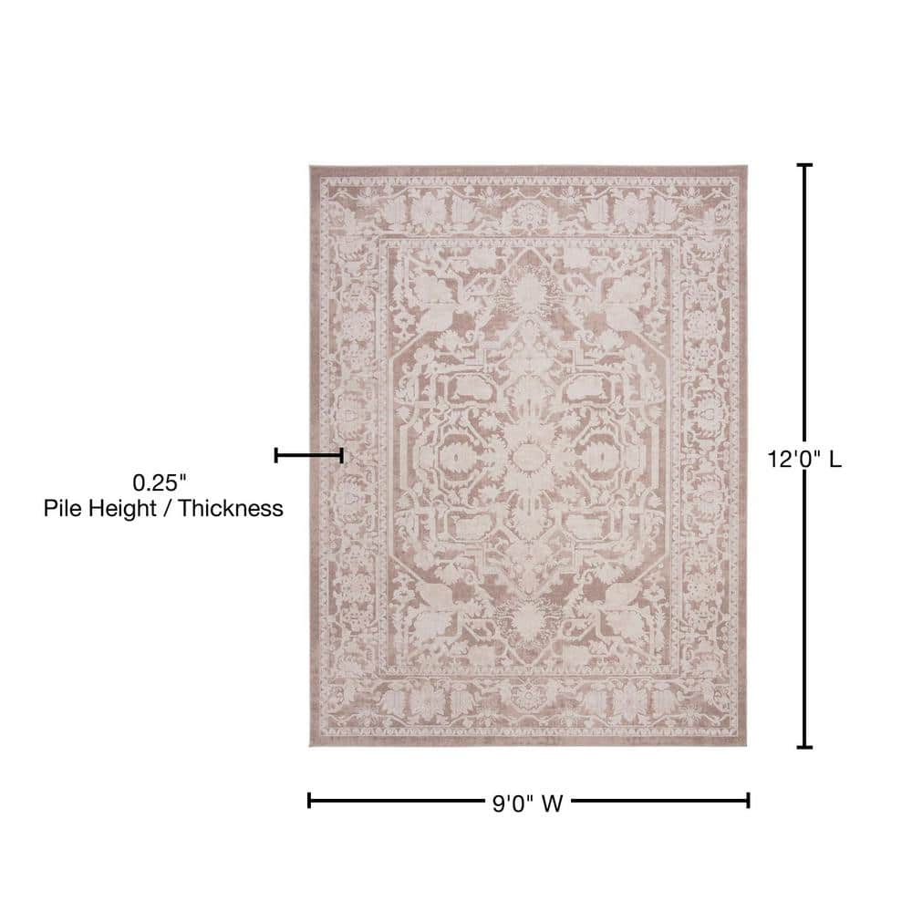 Beige and Cream Floral Synthetic 9' x 12' Area Rug