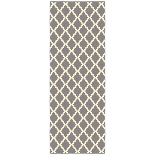 Glamour Collection Non-Slip Rubberback Moroccan Trellis Design 2x6 Indoor Runner Rug, 2 ft. 2 in. x 6 ft., Gray
