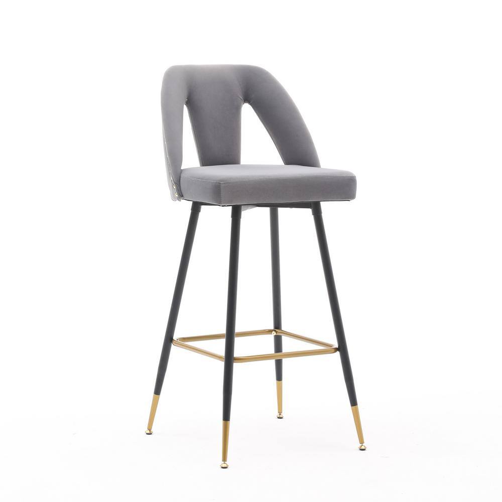 41 in. Gray High Back Metal Frame Upholstered Bar Stool Counter Stool (Set 