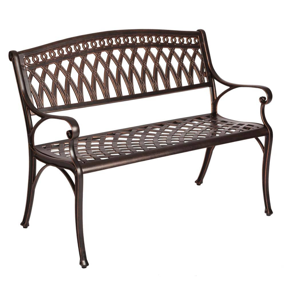 Simone 40" Antique Bronze Cast Aluminum Patio Bench