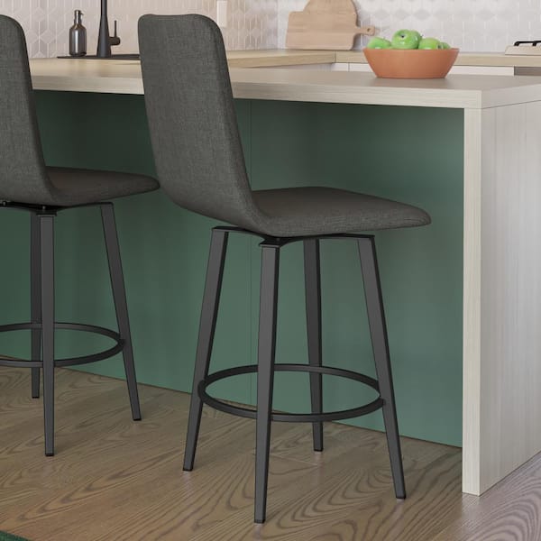 Amisco Watson 25.25 in. Charcoal Grey Polyester/Black Metal Counter Stool