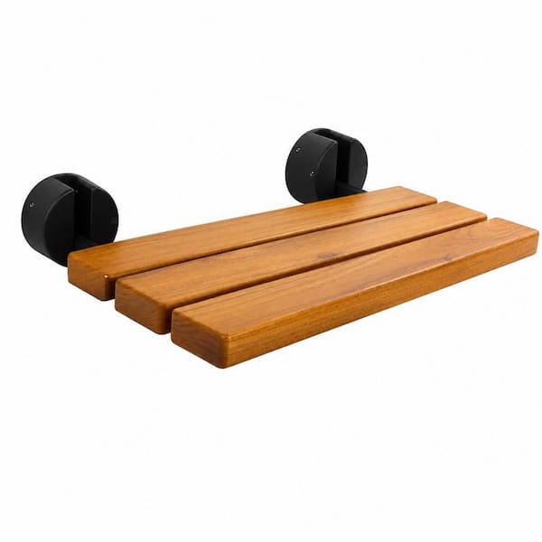 20 in. W Wall Mounted Teak Shower Seat, Home Care Folding Down Shower Bench for Inside Shower, Black and Yellow