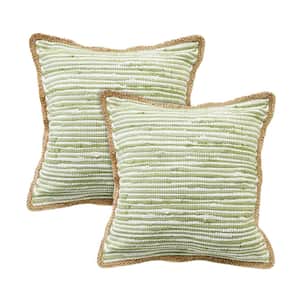 Raeleigh Green Striped Cotton Blend 20 in. x 20 in. Throw Pillow (Set of 2)