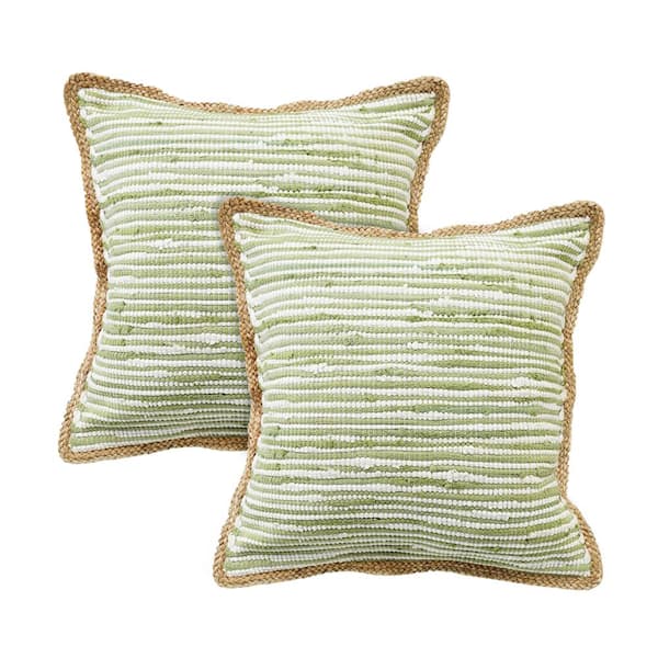 Unbranded Raeleigh Green Striped Cotton Blend 20 in. x 20 in. Indoor Throw Pillow (Set of 2)