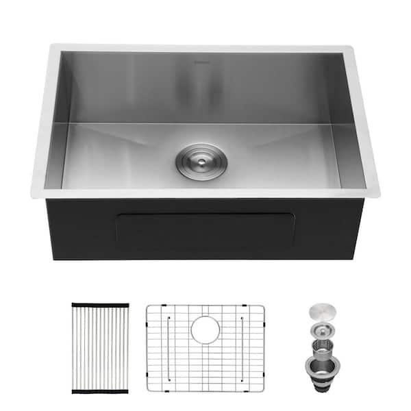 21 in. Undermount Single Bowl 18-Gauge Brushed Nickel Stainless Steel Bar Kitchen Sink with Bottom Grid