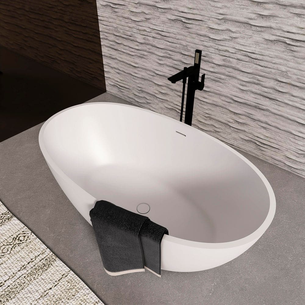 55'' Matte White Stone Resin Freestanding Double Slipper Bathtub