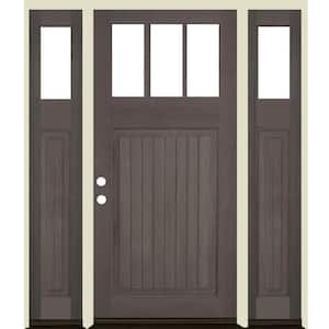 64 in. x 80 in. Craftsman V Groove RH 1/4 Lite Clear Glass Grey Stain Douglas Fir Prehung Front Door with DSL