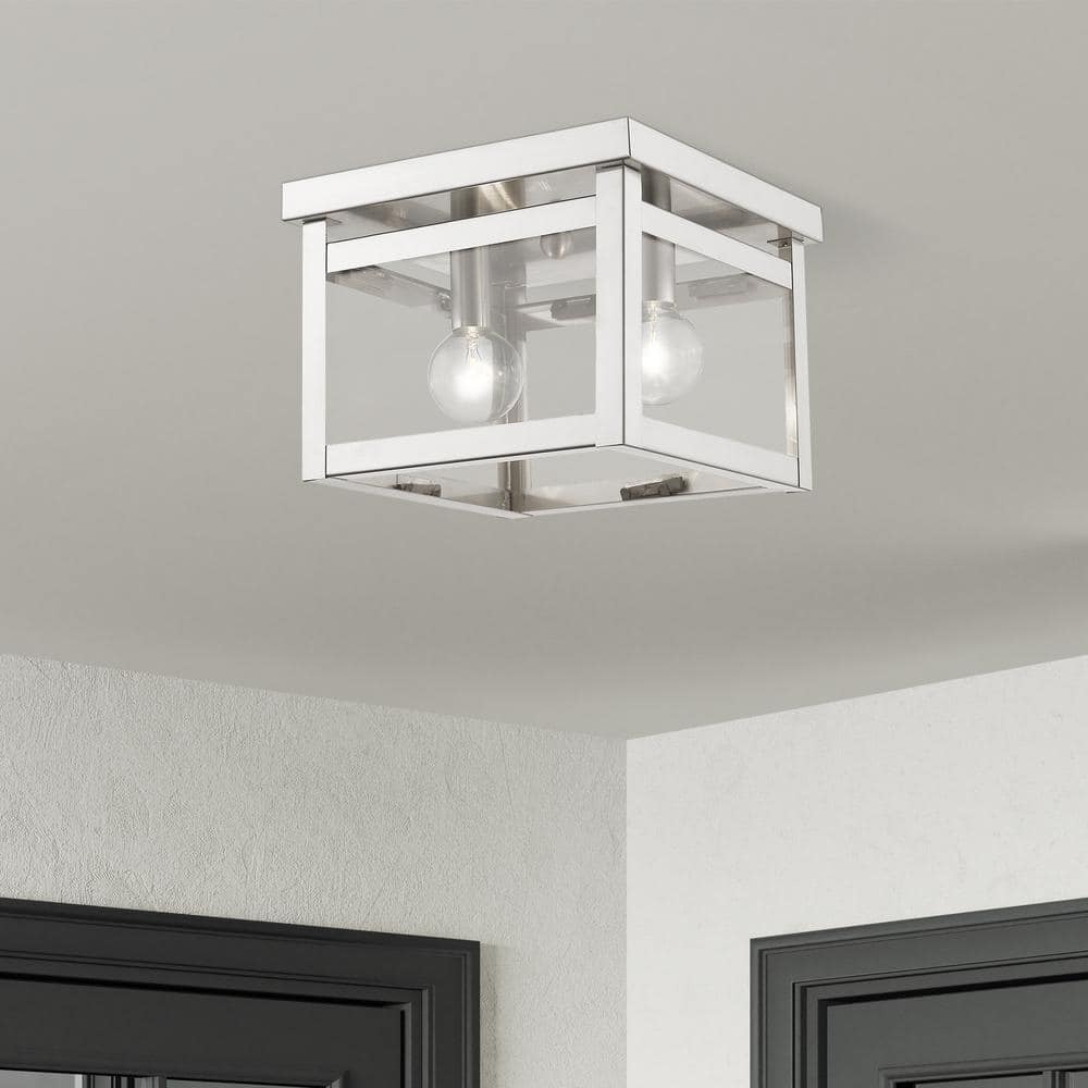 Milford Transitional Clear Glass Dual LED Ceiling Light in Brushed Nickel