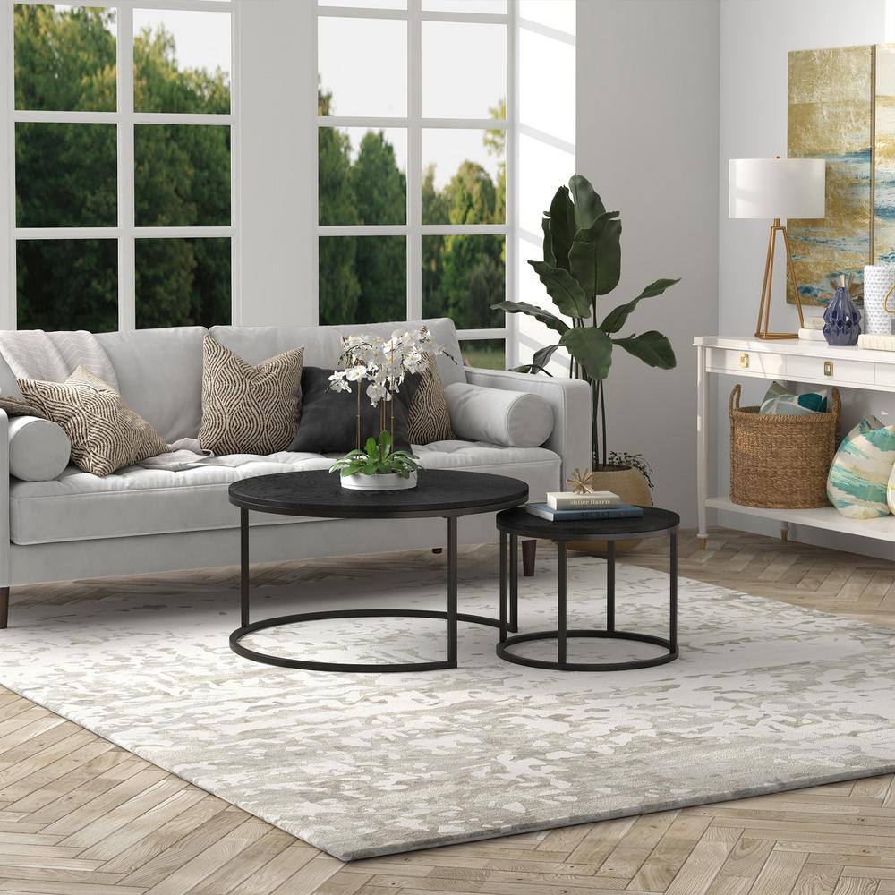Watson Round Black Wood and Metal Nesting Coffee Table