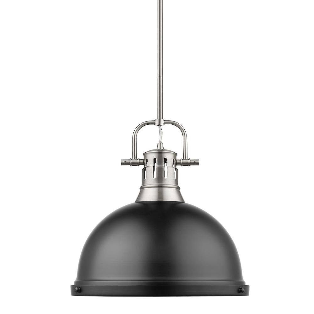 Transitional Soft Pewter 14" Bowl Pendant with Matte Black Shade