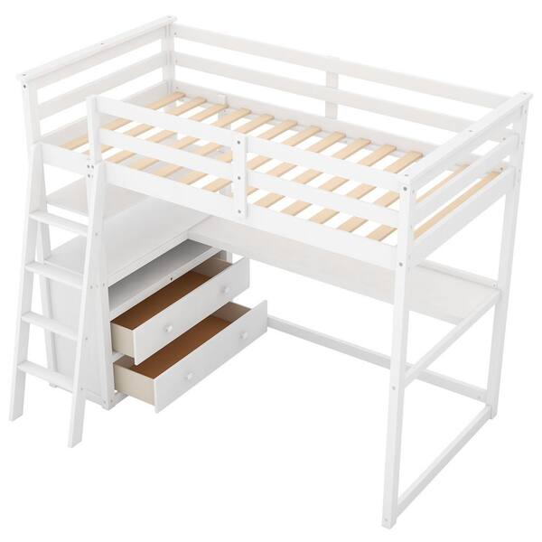 ANBAZAR White Modern Twin Size Low Loft Bed with Slide, Wood Kids Loft Bed  Frame with Ladder and Rails, No Box Spring Needed 01736ANNA-K - The Home  Depot