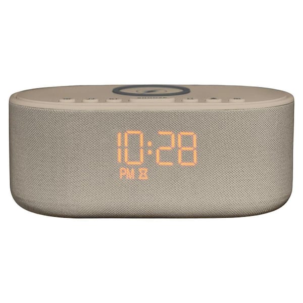 Putty White LED Digital Plastic Multi-Functional Alarm Clock w/ Bluetooth Speaker and Wireless Charging Wall Table Clock
