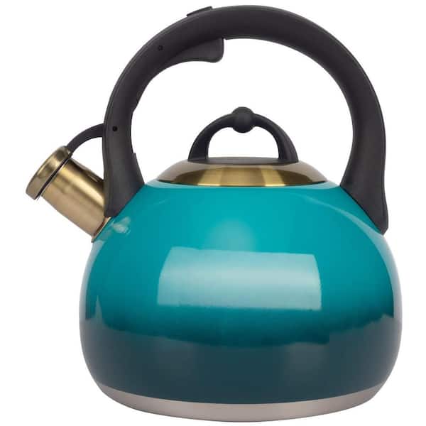 8-Cup 3.1 qt. Blue Food Grade Stainless Steel Stovetop Tea Kettle, One-hand Trigger Teapots, Perfect Whistling Sound