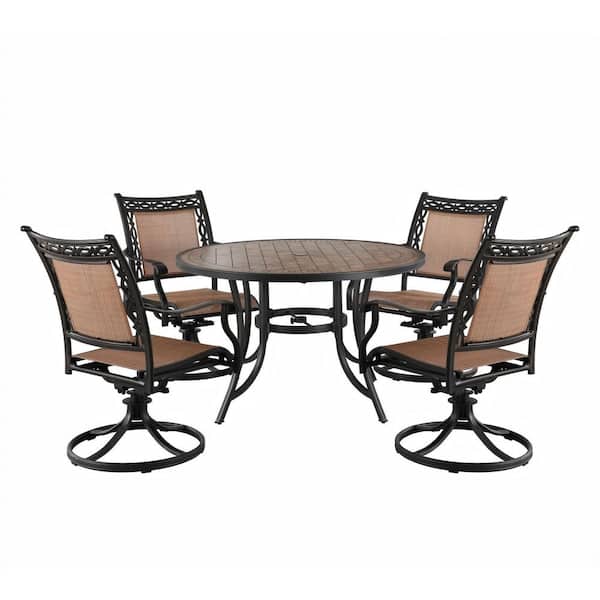Clihome 5-Piece Metal Outdoor Patio Dining Set with Dining Swivel Chairs and 48 in. Dining Table
