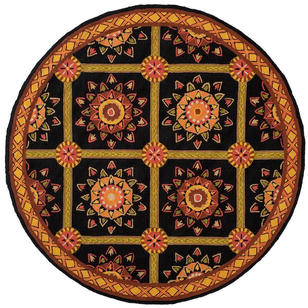 SAFAVIEH Easy Care Black/Yellow 8 ft. x 8 ft. Round Border Area Rug