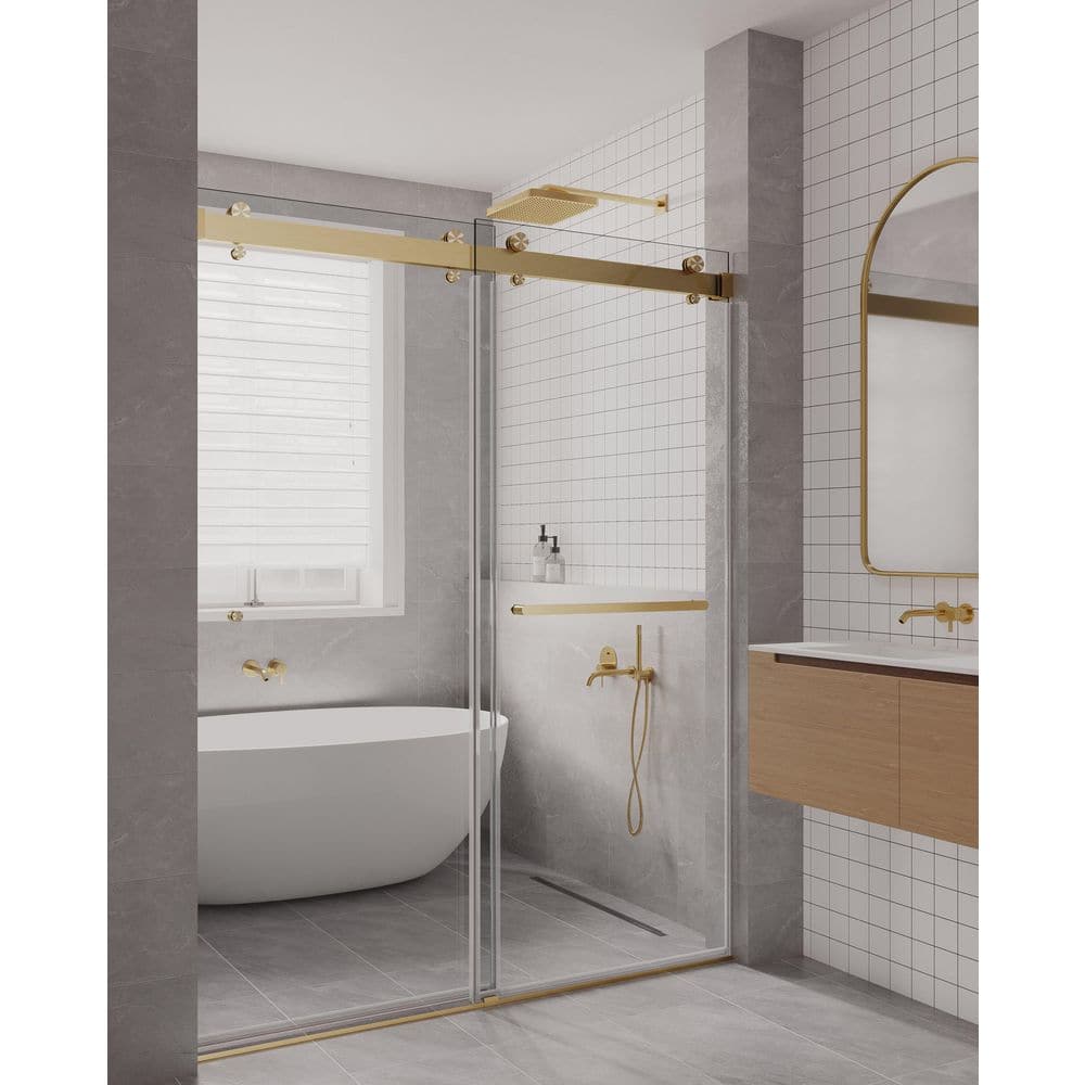 SP Series 50-54 in. W x 77 in. H Frameless Double Sliding Glass Shower Door w/ 3/8 in. Tempered Glass In Satin Brass price history on PriceWatchPro