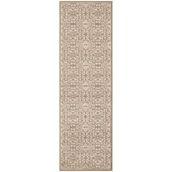 Nourison Jubilant Taupe 2 ft. x 7 ft. Floral Transitional Runner Area Rug