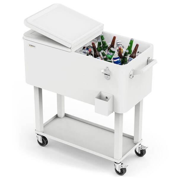 DWVO 80 Quart Rattan Rolling Cooler Cart With Bottle Opener Drainage Portable Wicker Patio Wheels Outdoor Beverage Drink Pool Deck Party Cookouts