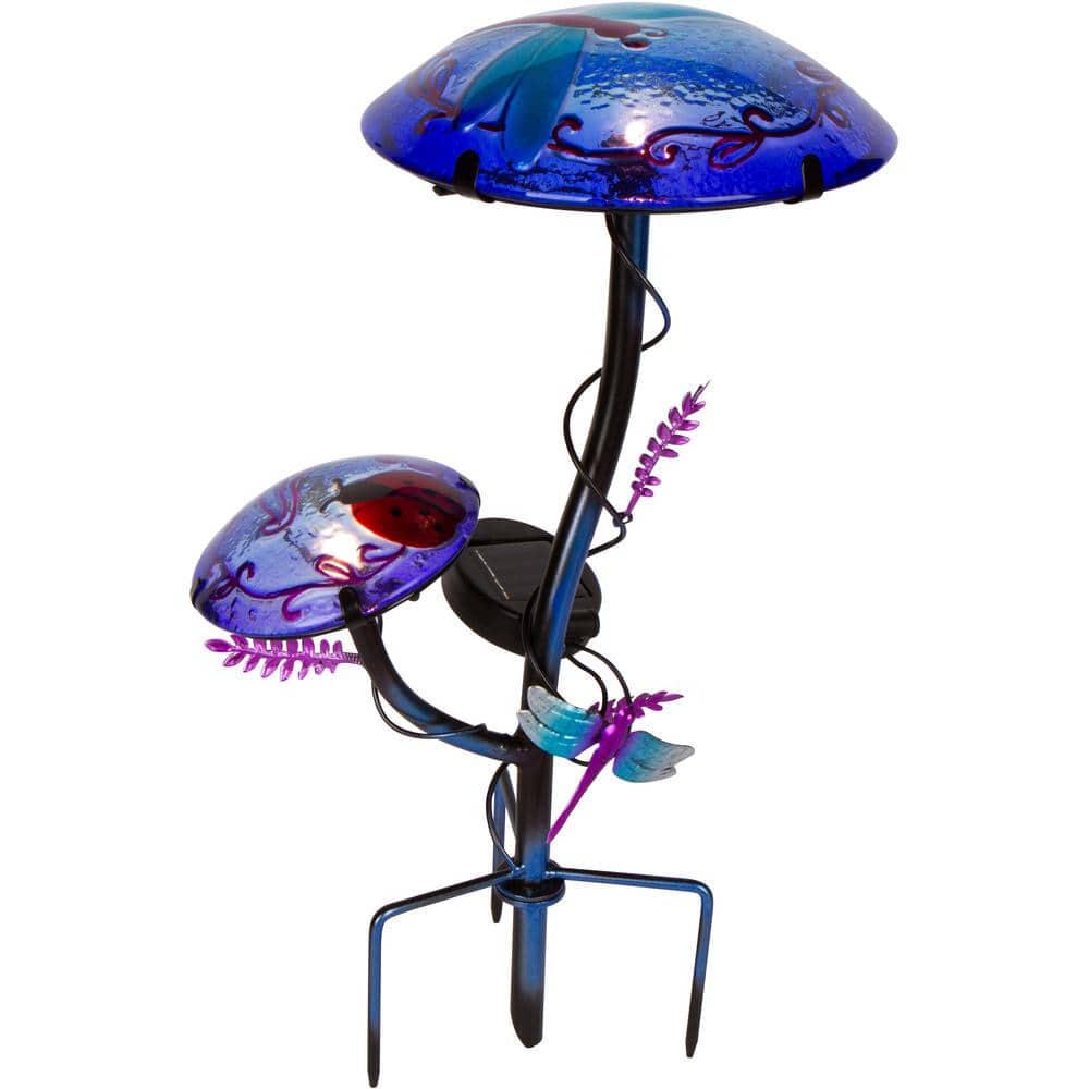 12 in. Solar Mushroom Garden Stake Light with Dragonfly Design (Purple)