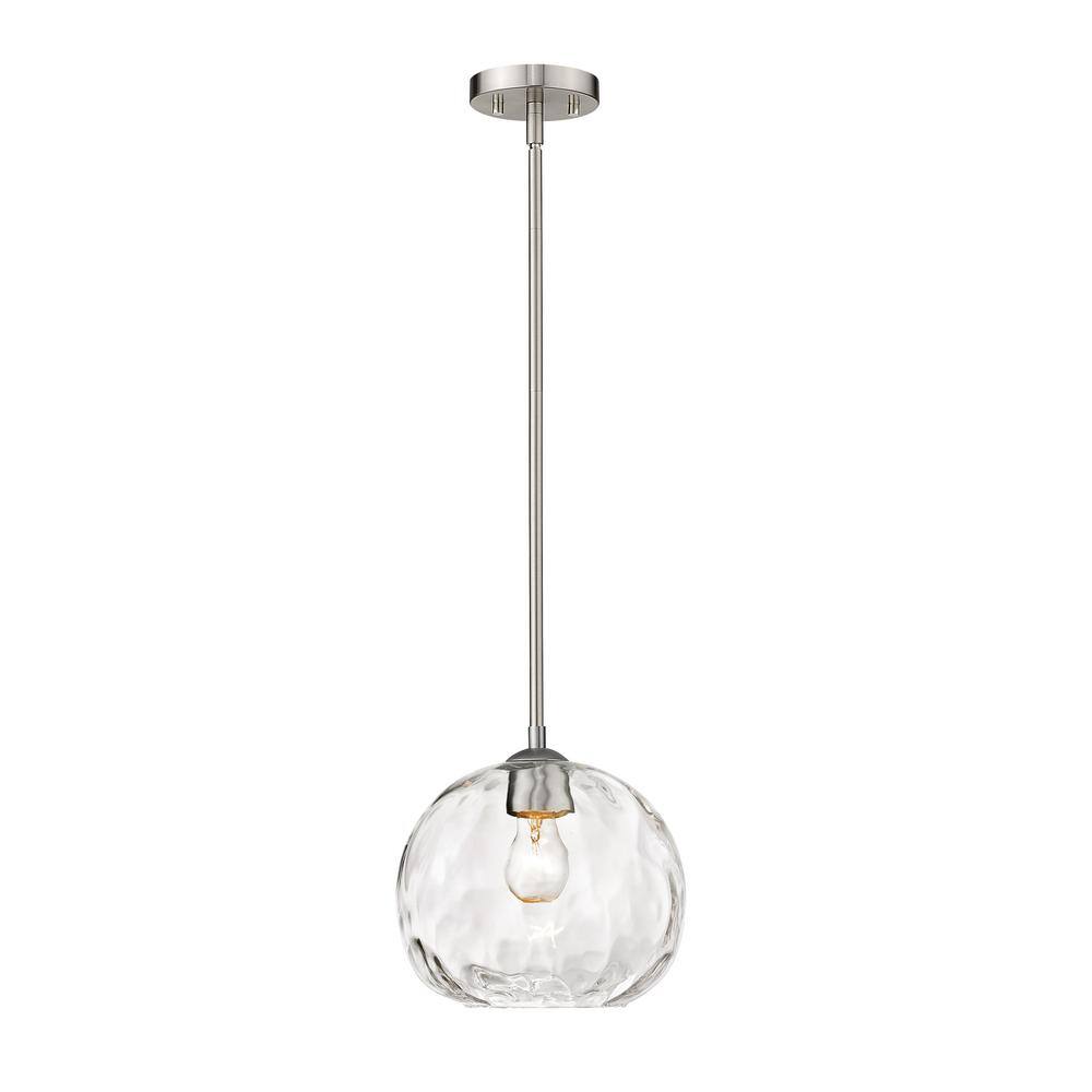 1-Light Brushed Nickel Pendant with Clear Glass