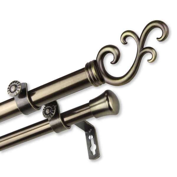Unbranded 28 in. to 48 in. 13/16 in. Adjustable Carolyn Double Curtain Rod in Antique Brass