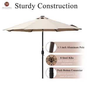 9 ft. Aluminum Market Patio Umbrella LED Solar Outdoor Umbrella in Taupe with Tilt and Crank