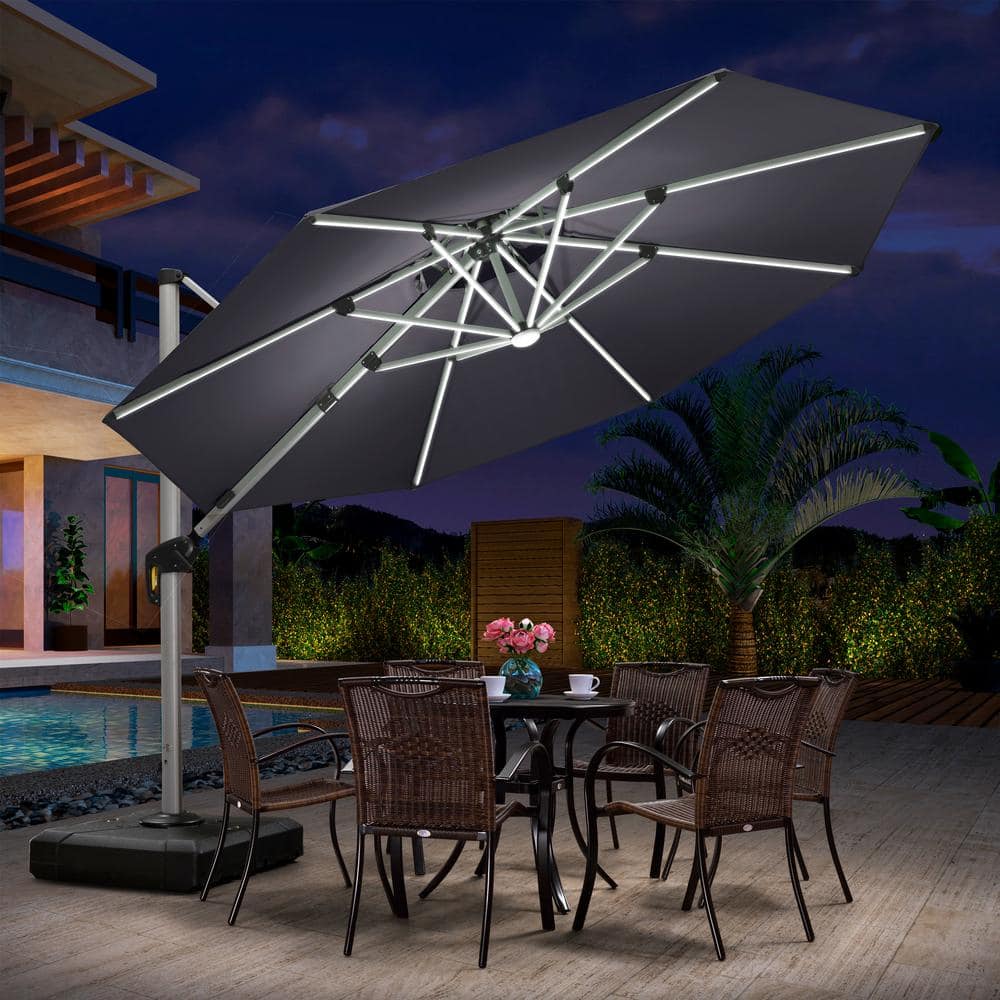 PURPLE LEAF 11 ft. Octagon Aluminum Solar Powered LED Patio Cantilever
