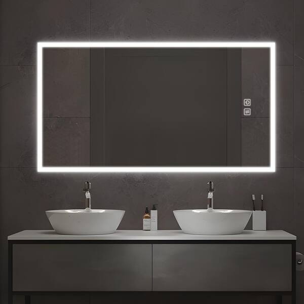 Lirago 26 in. W x 47 in. H Rectangular Frameless LED Dimmable Anti-Fog Silver Bathroom Vanity Mirror in Silver