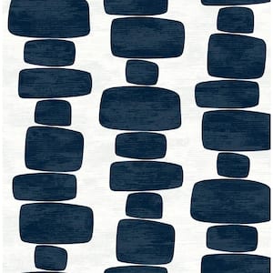 Blue Stripe Block Vinyl Peel and Stick Wallpaper Roll (30.75 sq. ft.)