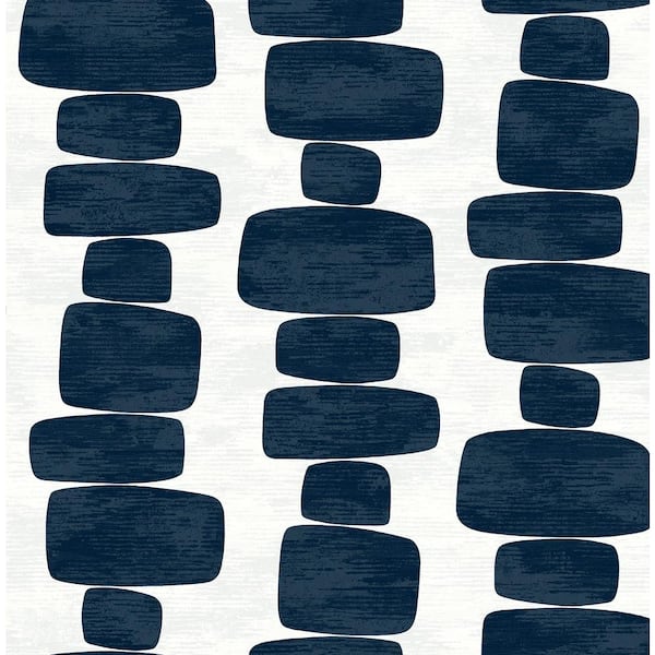 STACY GARCIA HOME Blue Stripe Block Vinyl Peel and Stick Wallpaper Roll (30.75 sq. ft.)