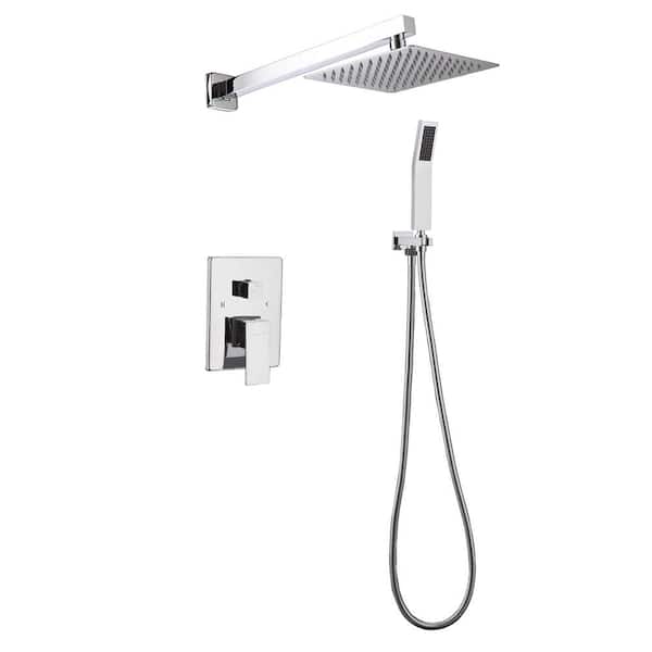 Tahanbath Modern 2-Spray Patterns with 1.5 GPM 10 in. Wall Mount Dual Shower Heads in Spot Resist Chrome