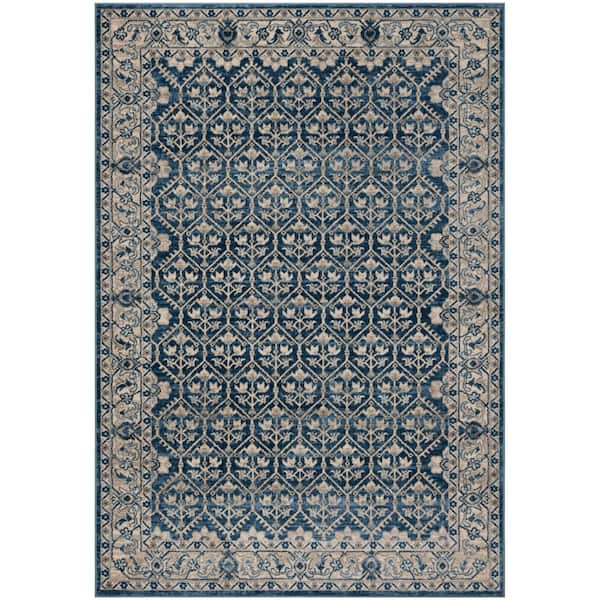 Brentwood Navy/Light Gray 8 ft. x 10 ft. Border Multi-Floral Geometric Area Rug