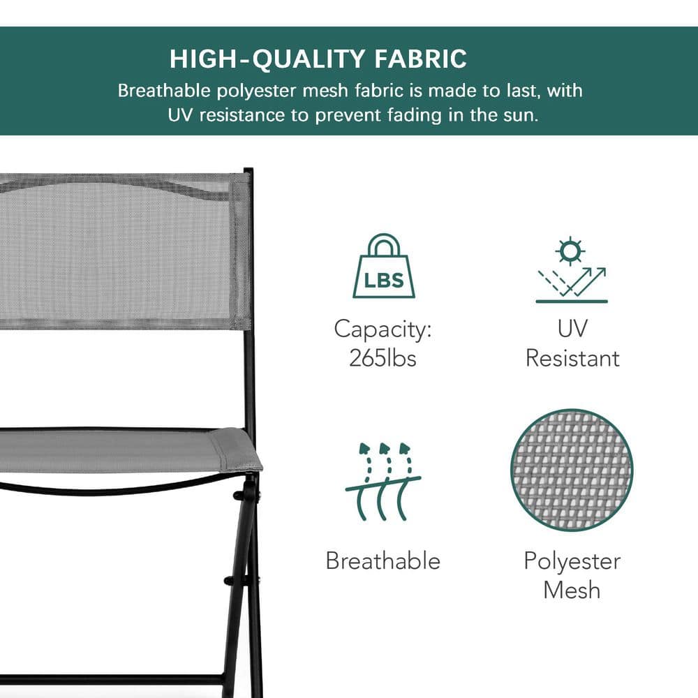 Gray 3-Piece Patio Bistro Set with Glass Tabletop and Folding Chairs