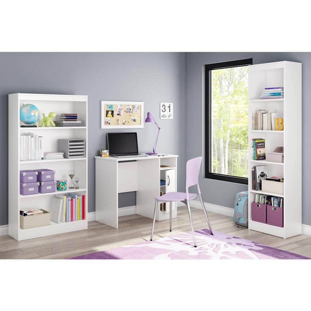 Sleek Pure White Laminate Computer Desk with Drawer and Keyboard Tray