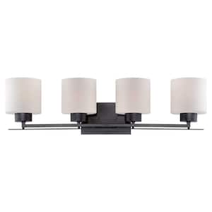 Parallel 29 in. 4-Light Aged Bronze Vanity Light with Etched Opal Glass Shade