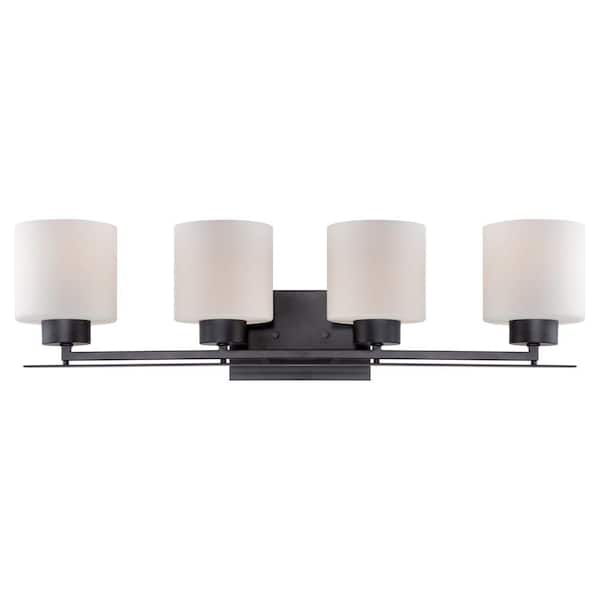 SATCO Parallel 29 in. 4-Light Aged Bronze Vanity Light with Etched Opal Glass Shade