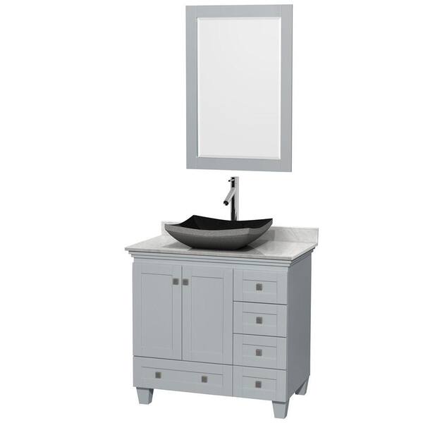 Wyndham Collection Acclaim 36 in. W x 22 in. D Vanity in Oyster Gray with Marble Vanity Top in Carrera White with Black Basin and Mirror