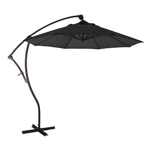 9 ft. Bronze Aluminum Cantilever Patio Umbrella with Crank Open 360 Rotation in Black Sunbrella