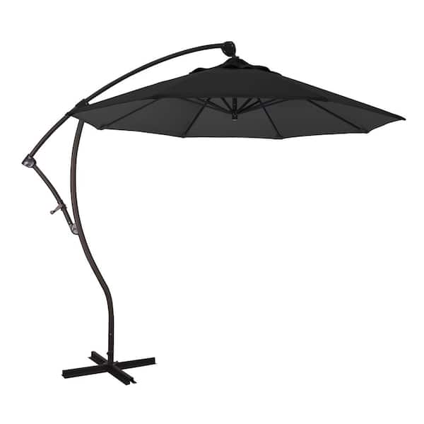 California Umbrella 9 ft. Bronze Aluminum Cantilever Patio Umbrella with Crank Open 360 Rotation in Black Pacifica