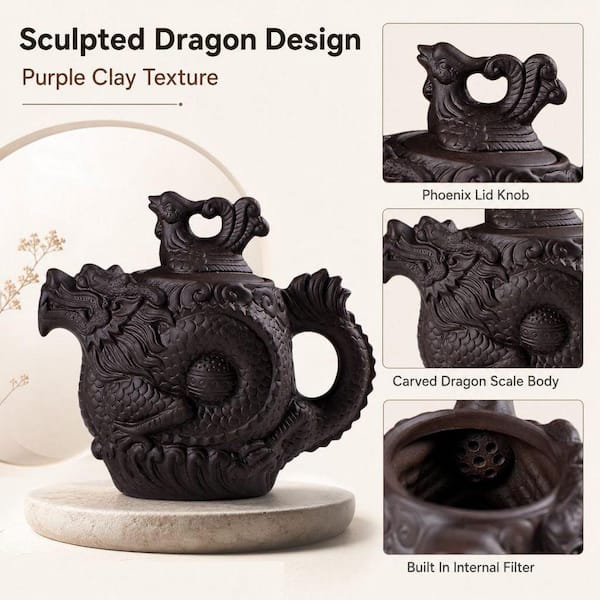 Wudkey 10-Cup Authentic Chinese Yixing Purple Clay Teapot Dragon