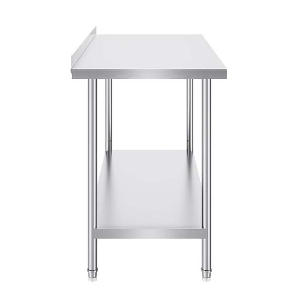Stainless Steel Commercial Kitchen Prep Table Work Table with Adjustable Height Silver 24 in. x 48 in. x 36 in. Silver