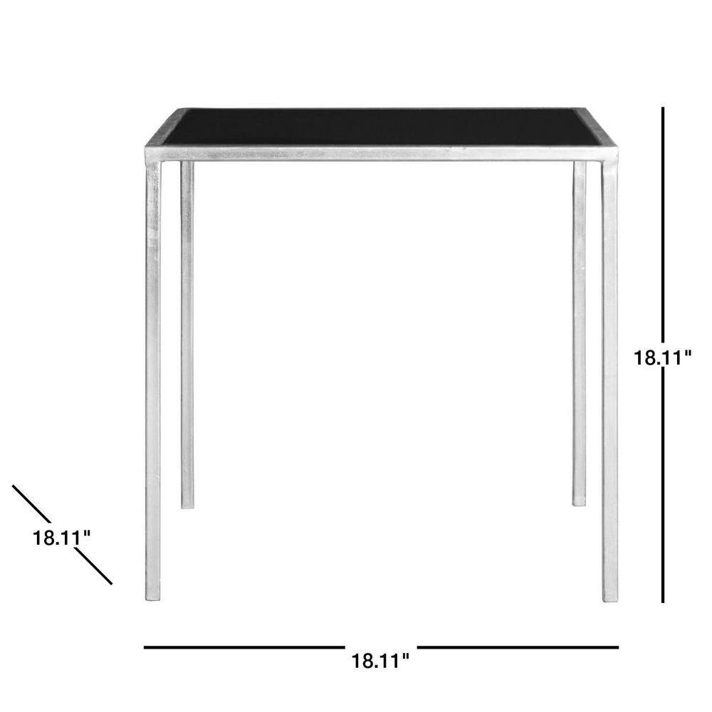 Kiley 18'' Square Black Glass & Silver Metal Accent Table