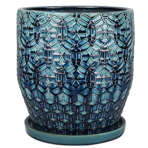12 in. Dia Blue Rivage Ceramic Planter