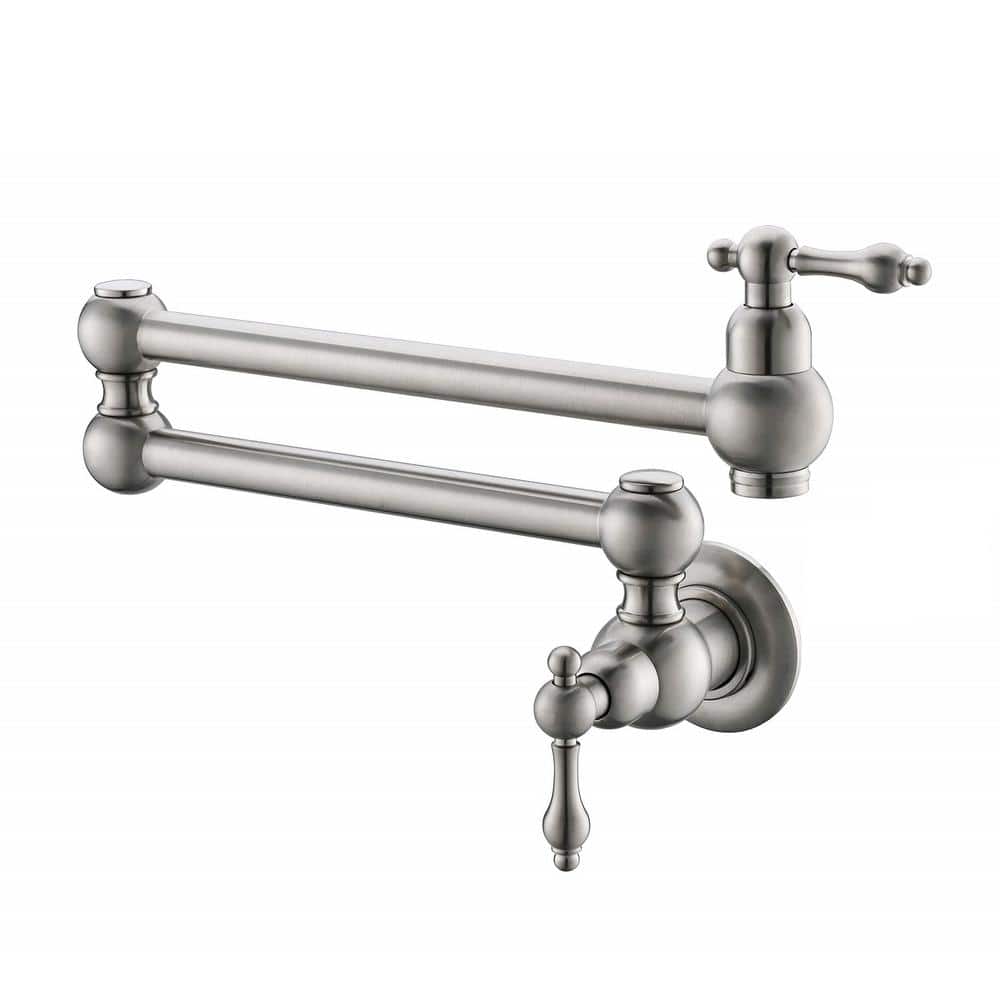 Wall Mount Kitchen Faucet Pot Filler Faucet Double-Handle in Brushed Nickel