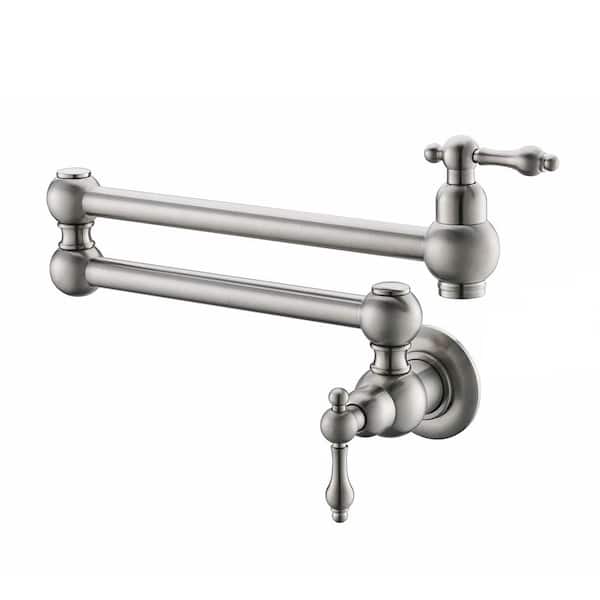 Unbranded Wall Mount Kitchen Faucet Pot Filler Faucet Double-Handle in Brushed Nickel